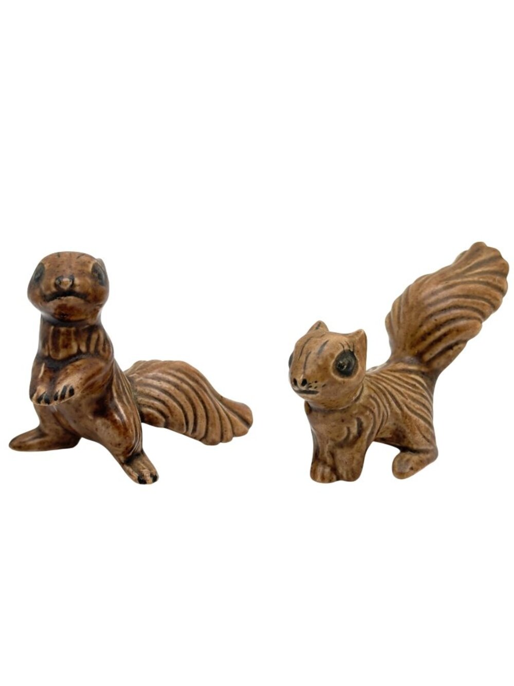 Miniature Vintage Chalkware Squirrel Figurines Set Of 2 Brown Hand-Painted
